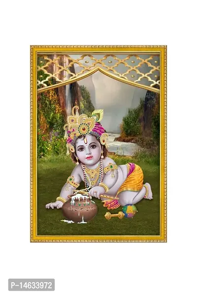 999STORE Lord Bal Krishna Photo Painting With Photo Frame For Mandir/Tample Bal Krishna Photo Frame (MDF  Fiber_12X8 Inches) God0168-thumb2
