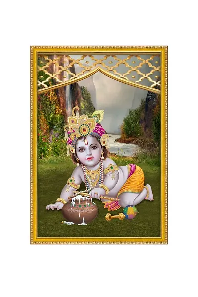 999STORE Lord Bal Krishna Photo Painting With Photo Frame For Mandir/Tample Bal Krishna Photo Frame (MDF  Fiber_12X8 Inches) God0168-thumb2