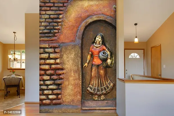 999STORE 3D Print Latest Door Living Room Bed Room Home Hall Wall Stickers Sheet roll Mural Wallpaper 3D red Bricks and Village Women Mural ( Vinyl Self Adhesive 24X36 Inches ) NonW230895