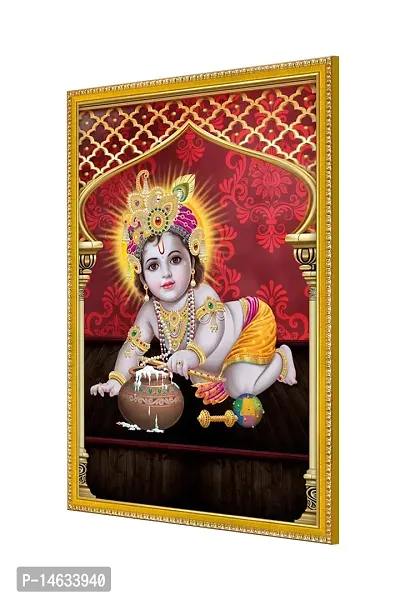 999STORE Lord Bal Krishna Photo Painting With Photo Frame For Mandir / Tample Bal Krishna Photo Frame (MDF  Fiber_12X8 Inches) God0169-thumb3