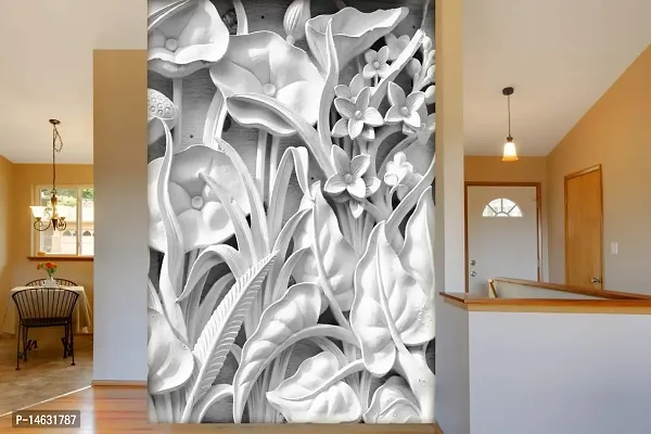 999STORE 3D Print Latest Door Living Room Bed Room Home Hall Wall Stickers Sheet roll Floral Flower White Flowers and Leaves Mural 3D Wallpaper ( Vinyl Self Adhesive 24X36 Inches ) NonW230848