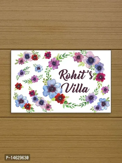 999Store Printed Flowers and Leaves for Home Name Plate (MDF_12 X7.5 Inches_Multi)-thumb2