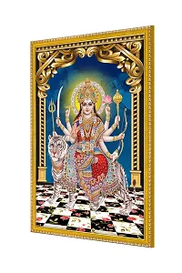 999STORE Sherawali Mata Photo Painting With Photo Frame For Mandir / Temple Sherawali Mata Photo Frame For Wall (MDF  Fiber_12X8 Inches) God0109-thumb2