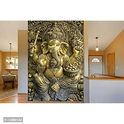 999Store 3D Print Latest Door Living room Bed Room Home Hall wall stickers Sheet roll 3d ganesha wallpapers for walls Golden Ganesha Mural wallpaper for bedroom full wall ( Vinyl Self Adhesive 24X36 Inches ) NonW230960-thumb0
