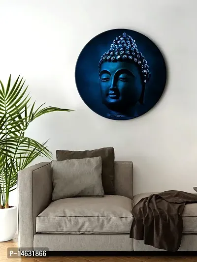 999STORE buddha Face Navy Color Round Shape Wall Painting (MDF_11X11 Inch_Multi) RPainting003