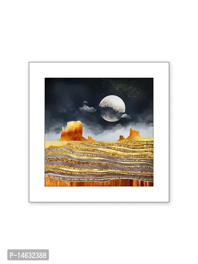999STORE Golden night and moon Poster (Canvas_35X35 cms_Gold PosterLPSZ1044)