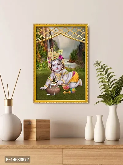 999STORE Lord Bal Krishna Photo Painting With Photo Frame For Mandir/Tample Bal Krishna Photo Frame (MDF  Fiber_12X8 Inches) God0168-thumb0