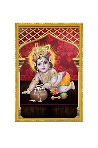 999STORE Lord Bal Krishna Photo Painting With Photo Frame For Mandir / Tample Bal Krishna Photo Frame (MDF  Fiber_12X8 Inches) God0169-thumb1