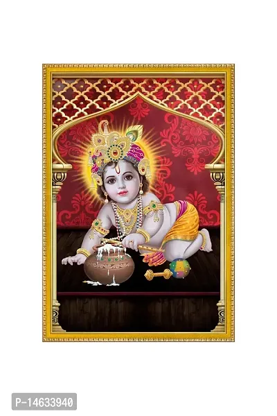 999STORE Lord Bal Krishna Photo Painting With Photo Frame For Mandir / Tample Bal Krishna Photo Frame (MDF  Fiber_12X8 Inches) God0169-thumb2