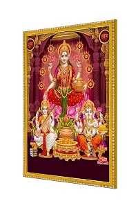 999STORE Lakshmi Showering Money With Ganesha And Saraswati Photo Painting With Photo Frame For Mandir/Temple Lakshmi,Ganesha And Saraswati Photo Frame (MDF  Fiber_12X8 Inches) God0148-thumb2