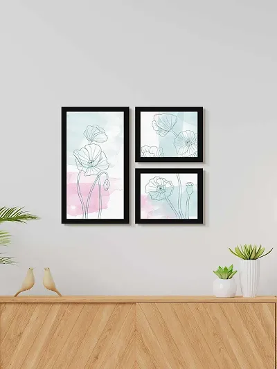 999STORE Floral Water Color wall Art Paintings for living room Bedroom, Office, Hotel, Dining room D?cor wall painting Set of 3 Frame wall Art painting BMDF3Frames36