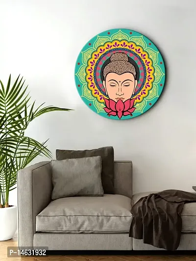999STORE Buddha Face With Lotus Round Shape Wall Painting (MDF_11X11 Inch_Multi) RPainting042