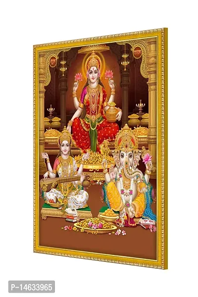 999STORE Lakshmi With Ganesha And Saraswati Photo Painting With Photo Frame For Mandir / Temple Lakshmi With Ganesha And Saraswati Photo Frame (MDF  Fiber_12X8 Inches) God0153-thumb3