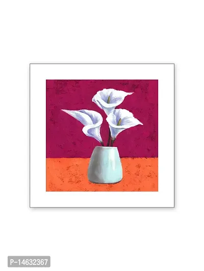999STORE White Flowers Poster (Canvas_35X35 cms_Red PosterLPSZ1034)