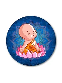 999STORE Little Laughing Buddha Seating On Lotus Round Shape Wall Painting (MDF_11X11 Inch_Multi) RPainting008-thumb1