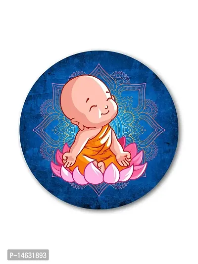 999STORE Little Laughing Buddha Seating On Lotus Round Shape Wall Painting (MDF_11X11 Inch_Multi) RPainting008-thumb2