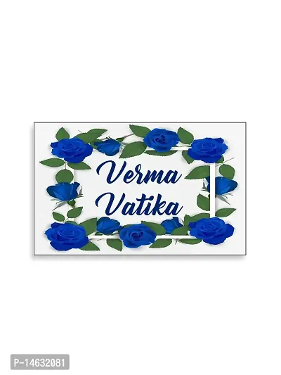 999Store Printed Blue Roses for Home Name Plate (MDF_12 X7.5 Inches_Multi)