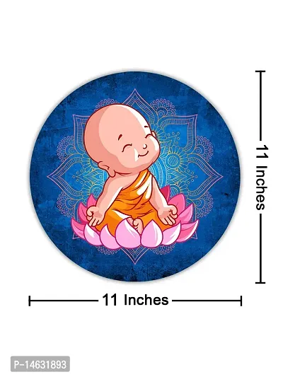 999STORE Little Laughing Buddha Seating On Lotus Round Shape Wall Painting (MDF_11X11 Inch_Multi) RPainting008-thumb5