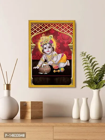 999STORE Lord Bal Krishna Photo Painting With Photo Frame For Mandir / Tample Bal Krishna Photo Frame (MDF  Fiber_12X8 Inches) God0169