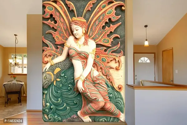 999Store 3D Print Latest Door Living Room Bed Room Home Hall Wall Stickers Sheet roll 3D Mural Multi Color Angel Sitting on Fish Mural wallpaper for living room ( Vinyl Self Adhesive 24X36 Inches ) NonW230826