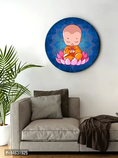 999STORE Little Buddha Seeting On Lotus Round Shape Wall Painting (MDF_11X11 Inch_Multi) RPainting006