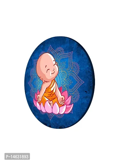 999STORE Little Laughing Buddha Seating On Lotus Round Shape Wall Painting (MDF_11X11 Inch_Multi) RPainting008-thumb3
