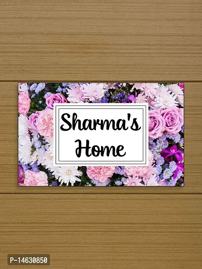 999Store Printed Violet Flowers for Home Name Plate (MDF_12 X7.5 Inches_Multi)-thumb0