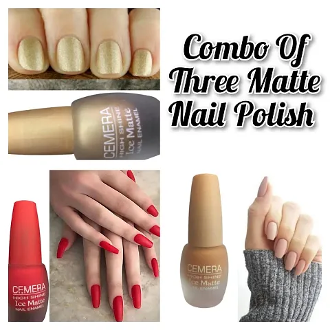 Velvet Matte Nail Polish Combo Of Three Golden , Red , Nude