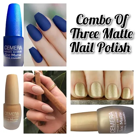 Cemera Ice Matte Nail Polish Combo Of Three Blue , Golden , Nude