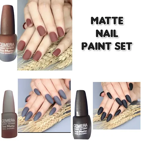 Cemera Ice Matte Nail Polish Combo Of Three Brown , Grey , Black