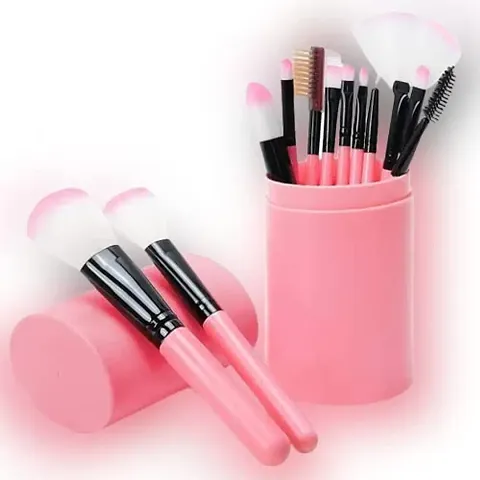 Crevizon Makeup Brush Set 12pcs Pink with Case Pink Gift Synthetic Eye Cosmetic Brush, Holder Makeup Brush Organizer Foundation - 12pcs