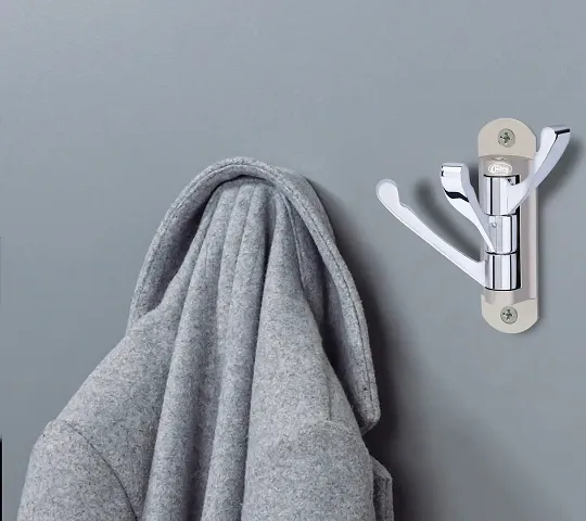Chitra Zinc Premium Alloy Folding 3 Pin Bathroom Hooks Cloth Hanger Wall Hook Door Hooks for Hanging Keys , Clothes,Towel Steel Hook , ( Satin Silver , 4 inch )
