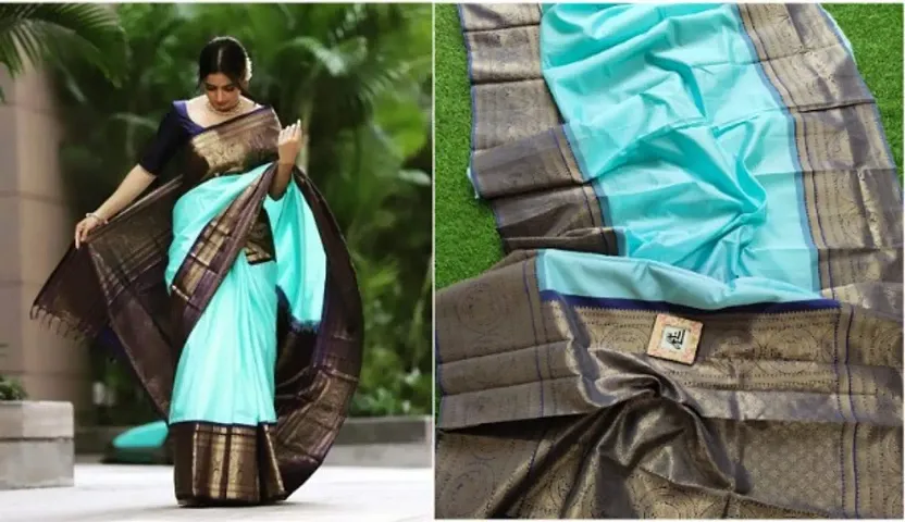 Latest Beautiful Silk Blend Jacquard Saree with Blouse piece