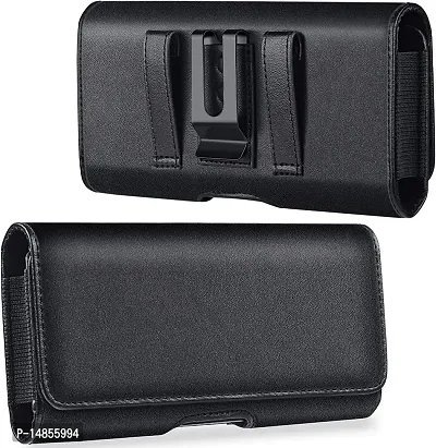 TDG Vegan Leather Horizontal Belt Pouch Holster Case for Mobile Phones with Belt Loop  Metal Clip Magnetic Flap Compatible for Apple iPhone 15 Pro Max /15 Plus  / 14 Pro Max  / 14 Plus (Black)-thumb0