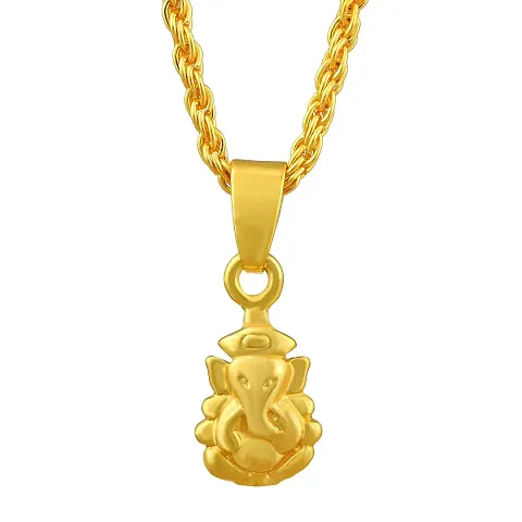 Morir Micro Plated Brass Cute Ganesh Religious Hindu God Chain Locket Pendant Necklace for Men and Women