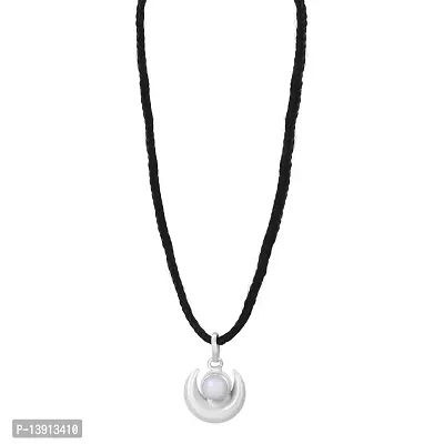 morir Amulet Pendant Necklace for Men Women Silver Plated Half Moon Shape Crescent Moon Pearl Brushed Finished with Black Thread-thumb0