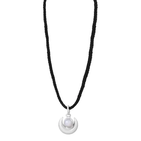 morir Amulet Pendant Necklace for Men Women Plated Half Moon Shape Crescent Moon Pearl Brushed Finished with Thread