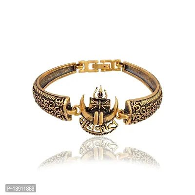 Morir Modern Filigree Black Oxidized Finish Embellished with Mahakal Trishul Damru Charm Fashion Cuff Bangle Bracelet Kada Wristband Religious Jewelry for Unisex-thumb0