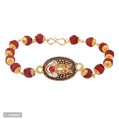 Morir Gold Plated C/Z Stud Beautiful Designer Rudraksha Bracelet Wrist Jewelry for Men and Women-thumb0