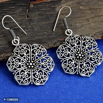 Morir Silver Vintage Handmade Boho Statement Floral Charms Drop Dangle Fashionable Trendy Earrings Jewelry for Women and Girls-thumb2