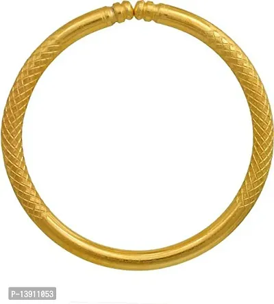 Morir Gold Plated Brass Round Solid 5mm Open Mouth Free Size Adjustable Bracelet Kada for Men Women-thumb0