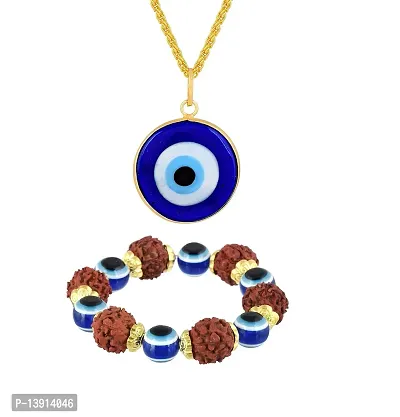 morir 2 Pieces Evil Eye Blue Glass Pendant Chain Necklace Evil Eye with Rudraksha Bracelet Set For Men Women Family Friends-thumb0