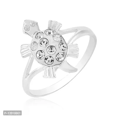 Morir Silver Plated Round White CZ Diamond Good Luck Tortoise Kachua Ring Jewelry for Men Women Friends