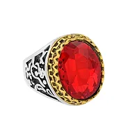 Morir Stainless Steel Antique Finish Dual Tone Oval Shape Onyx Stone Handcrafted Fashion Jewelry Finger Ring For Men Boys (Red)-thumb1