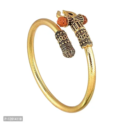 Morir Made of Brass Gold Plated Rudraksha Trishul Damroo Bahubali Kada Bracelet Wrist Band Jewelry for Unisex-thumb2