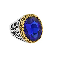 Morir Stainless Steel Antique Finish Dual Tone Oval Shape Onyx Stone Handcrafted Fashion Jewelry Finger Ring For Men Boys (Blue)-thumb1