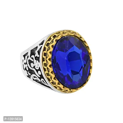 Morir Stainless Steel Antique Finish Dual Tone Oval Shape Onyx Stone Handcrafted Fashion Jewelry Finger Ring For Men Boys (Blue)-thumb2