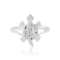 Morir Silver Plated Round White CZ Diamond Good Luck Tortoise Kachua Ring Jewelry for Men Women Friends-thumb1