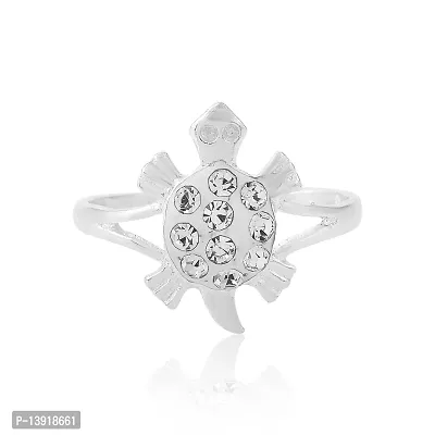 Morir Silver Plated Round White CZ Diamond Good Luck Tortoise Kachua Ring Jewelry for Men Women Friends-thumb2