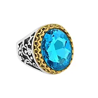 Morir Stainless Steel Antique Finish Dual Tone Oval Shape Onyx Stone Handcrafted Fashion Jewelry Finger Ring For Men Boys (Turquoise)-thumb1